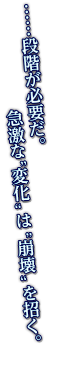 ……段階が必要だ。急激な＂変化＂は＂崩壊＂を招く。