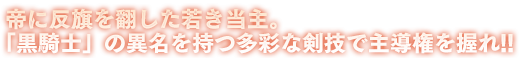 帝に反旗を翻した若き当主。「黒騎士」の異名を持つ多彩な剣技で主導権を握れ!!